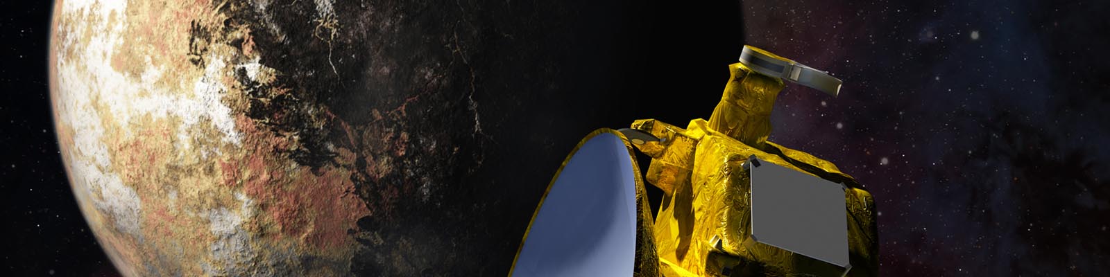 Illustration montrant la sonde New-Horizons passant devant Pluton
