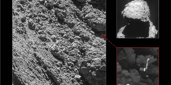 Vue de l'atterrisseur Philae sur la comète 67P/Churyumov-Gerasimenko