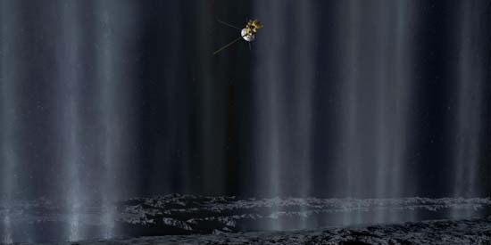 Illustration du survol d'Encelade par Cassini