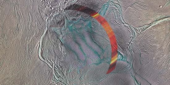 Pôle sud d'Encelade en détail