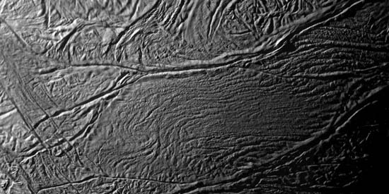 Surface du pôle sud d'Encelade, lune de Saturne