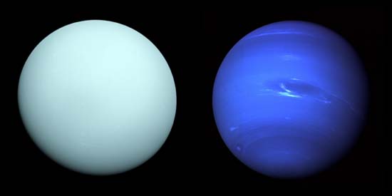 Vue générale d'Uranus et Neptune à partir de photos prises par la sonde Voyager