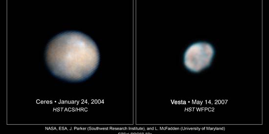 Ceres et Vesta par le Hubble Space Telescope